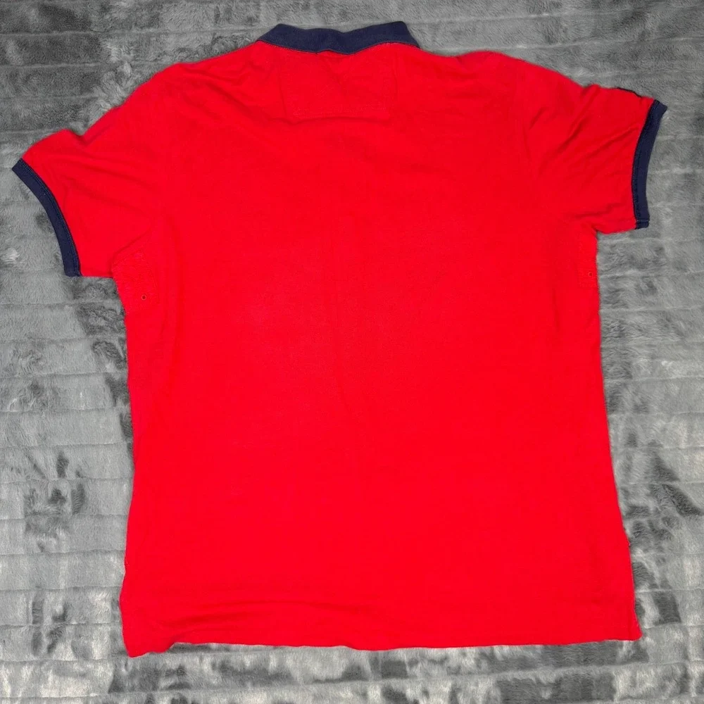 Polo Ralph Lauren Red Big Pony Polo Shirt Mens XXL Custom Fit Navy Trim 67 Patch